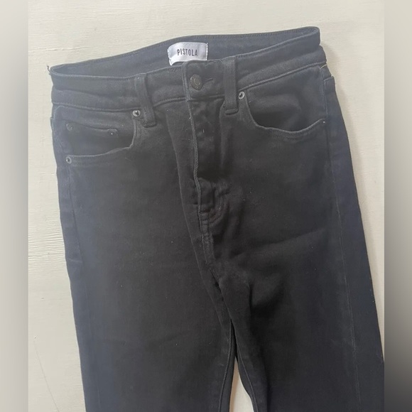 PISTOLA TEAGAN JEANS High Rise Vented Straight SZ 26 Black, Dark Vinyl $148 - Picture 4 of 7